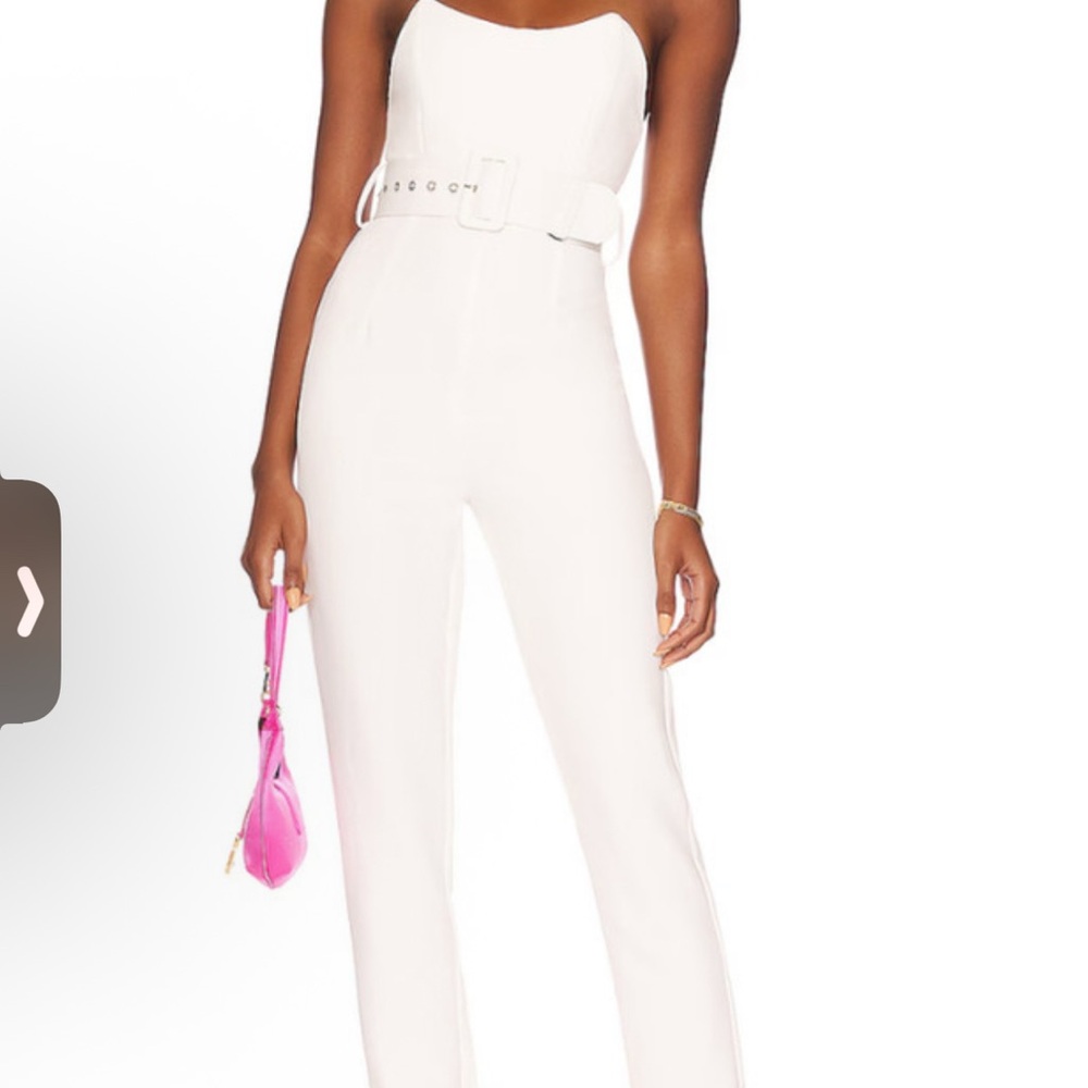 Superdown White Strapless Belted Jumpsuit